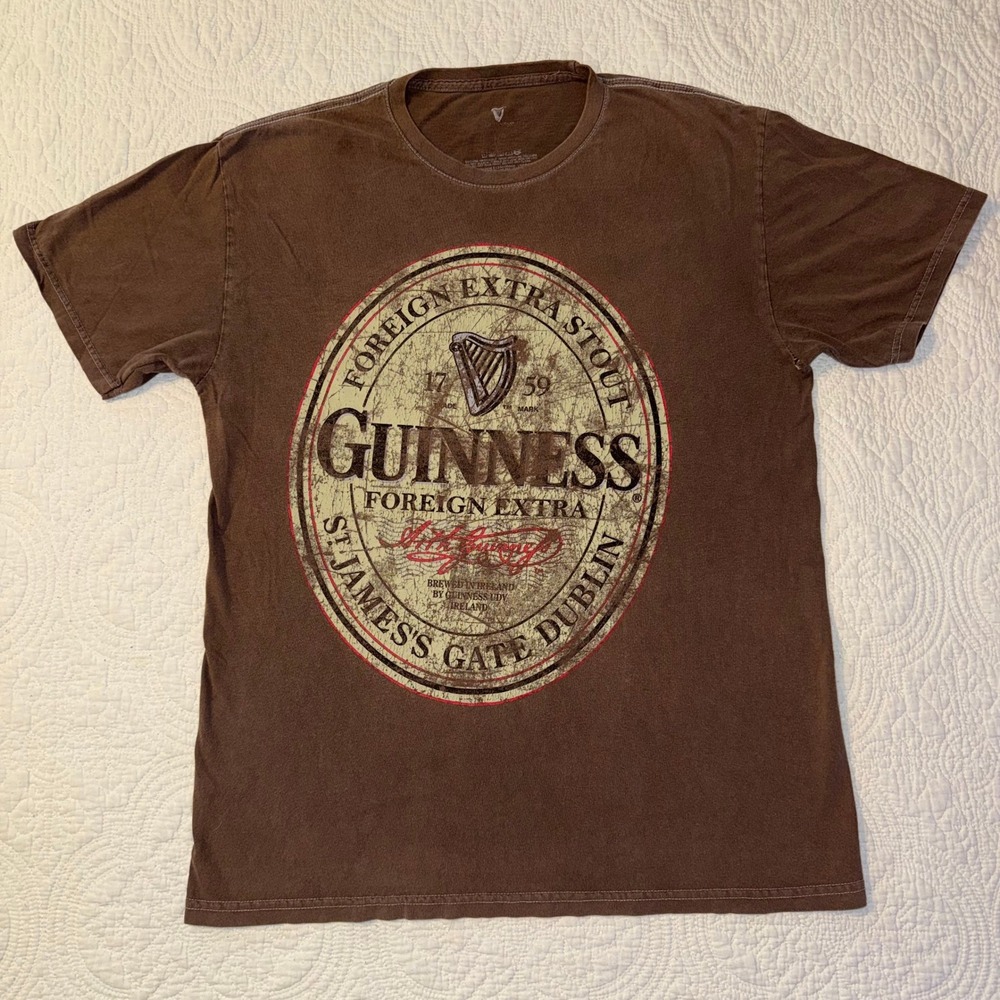 Guinness Foreign Extra Stout Graphic T-Shirt Mens XL Brown Short Sleeve Dublin
